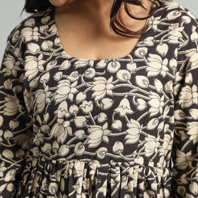 Black - Kalamkari Printed Tiered Cotton Dress