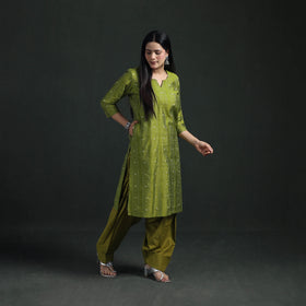 Spun Dupion Viscose Silk Thread Buti Straight Kurta with Salwar Set for women 10