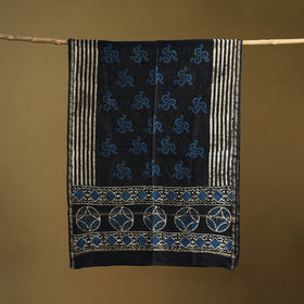 Black - Pipad Hand Block Print Natural Dyed Chanderi Silk Handloom Dupatta 32