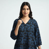 Black & Blue - Bindaas Art Block Printed Cotton Dress