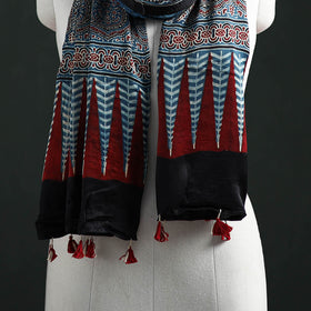 Modal Silk Ajrakh Hand Block Print Natural Dyed Stole 16