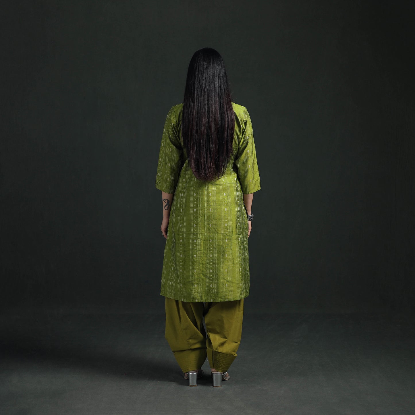 Spun Dupion Viscose Silk Thread Buti Straight Kurta with Salwar Set for women 10