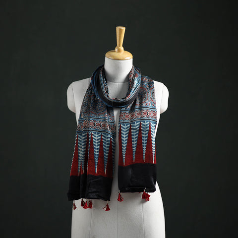 Modal Silk Ajrakh Hand Block Print Natural Dyed Stole 16