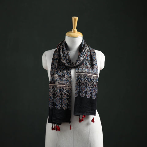 Modal Silk Ajrakh Hand Block Print Natural Dyed Stole 17