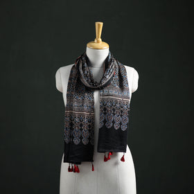 Modal Silk Ajrakh Hand Block Print Natural Dyed Stole 17