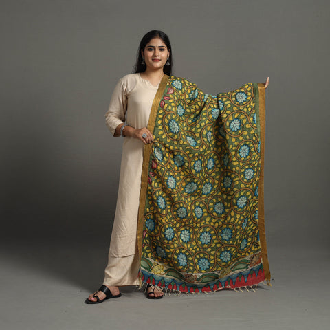 Green - Chanderi Silk Srikalahasti Handpainted Pen Kalamkari Dupatta 74