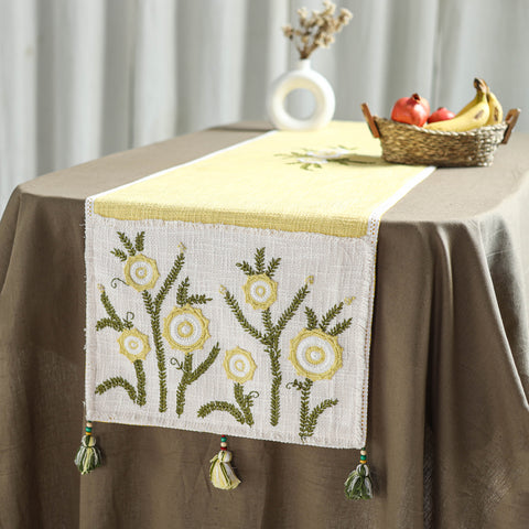 Yellow - Tribal Hand Embroidered Table Runner by Kamli 03