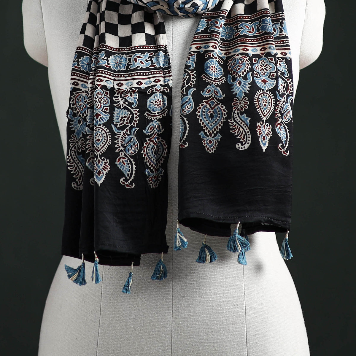 Modal Silk Ajrakh Hand Block Print Natural Dyed Stole 18