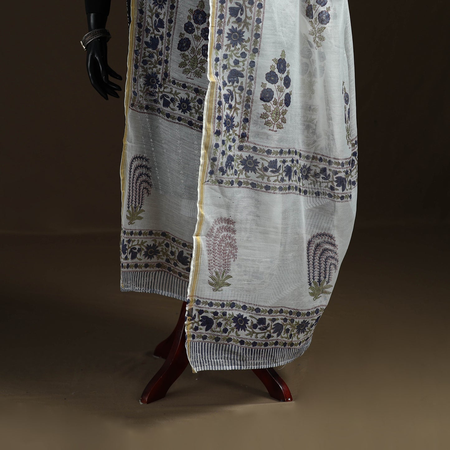 Sanganeri Hand Block Print Chanderi Silk Dupatta 56