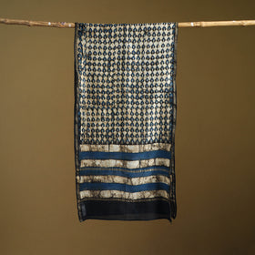 Black - Pipad Hand Block Print Natural Dyed Chanderi Silk Handloom Stole 01