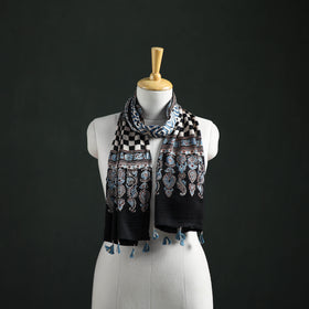Modal Silk Ajrakh Hand Block Print Natural Dyed Stole 18