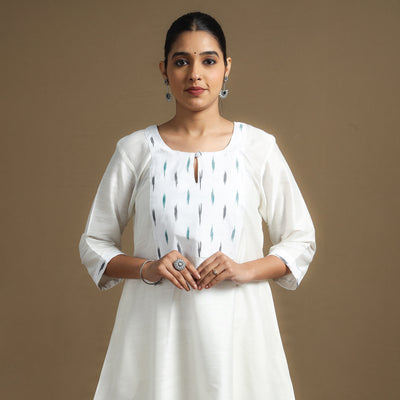  Plain Slub Silk A-Line Kurta