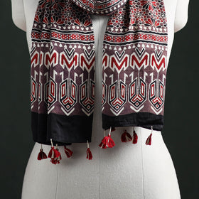 Modal Silk Ajrakh Hand Block Print Natural Dyed Stole 19