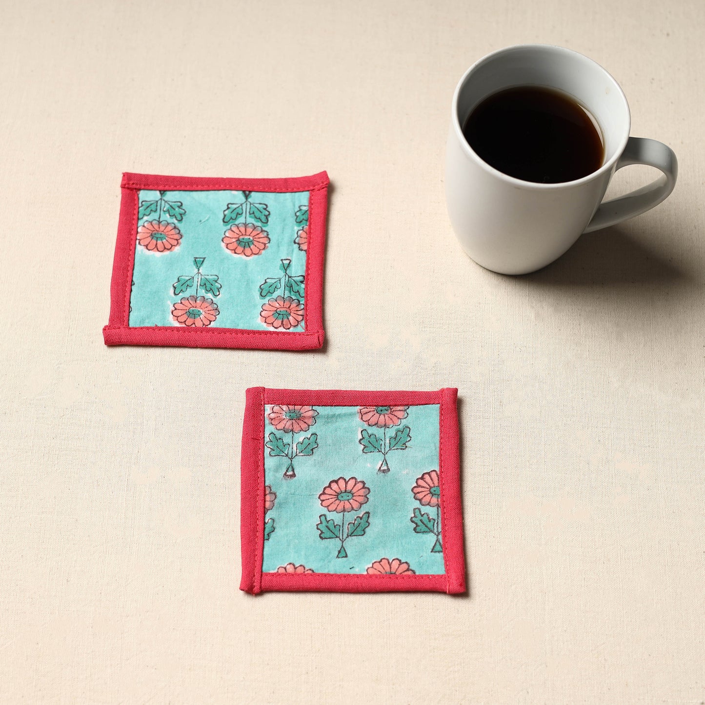 Green Handmade Cotton Coasters (Set of 2)