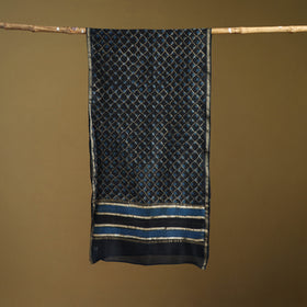 Black - Pipad Hand Block Print Natural Dyed Chanderi Silk Handloom Stole 02