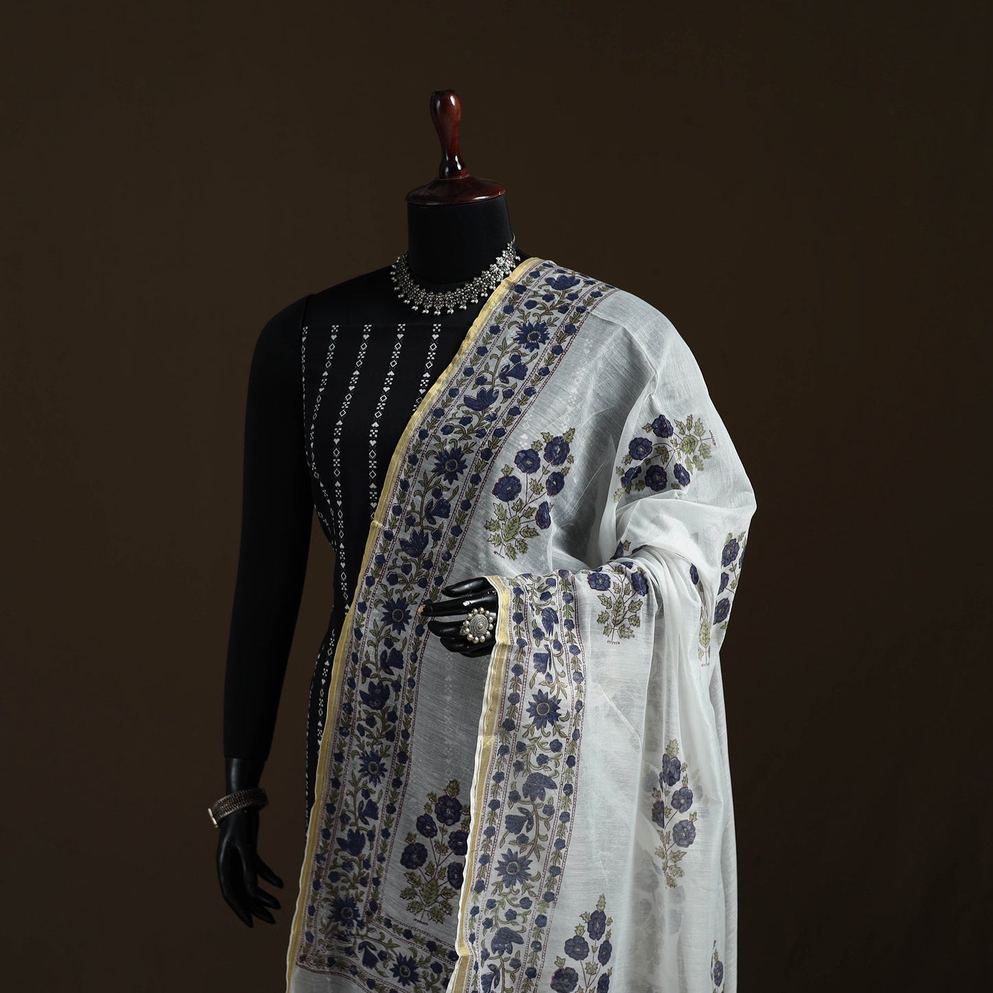 Sanganeri Hand Block Print Chanderi Silk Dupatta 56