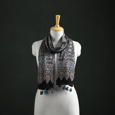 Modal Silk Ajrakh Hand Block Print Natural Dyed Stole 20