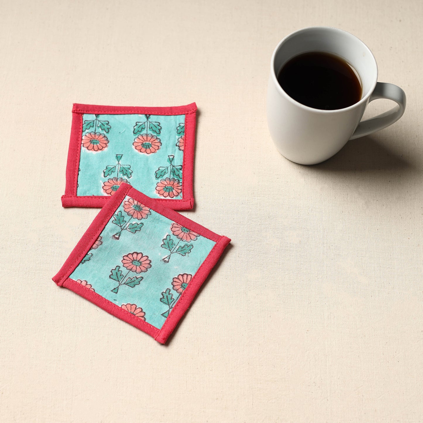 Green Handmade Cotton Coasters (Set of 2)