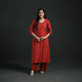 Spun Dupion Viscose Silk Thread Buti Straight Kurta with Palazzo Set for women 05