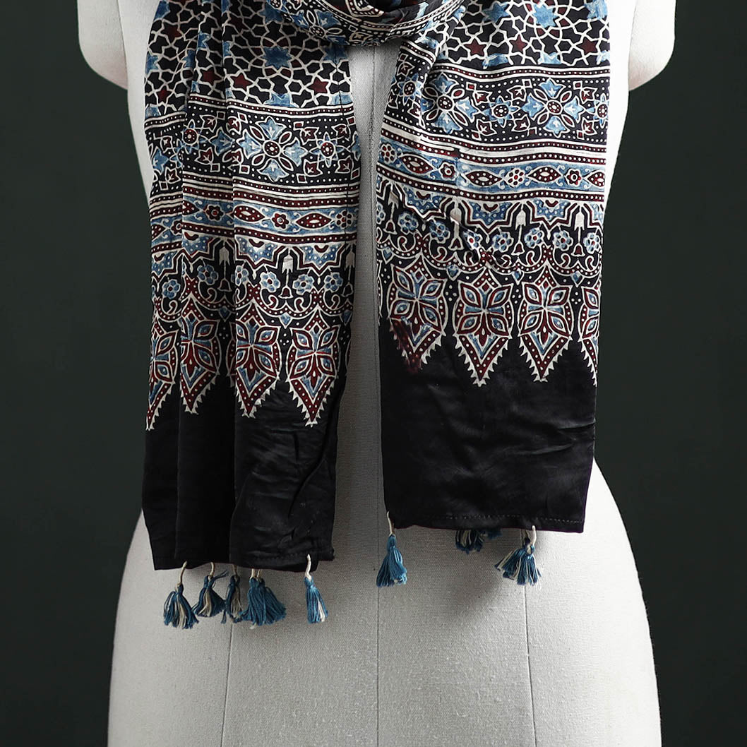 Modal Silk Ajrakh Hand Block Print Natural Dyed Stole 21