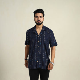 Blue - Half Sleeve Men Cotton Pochampally Ikat Shirt 03