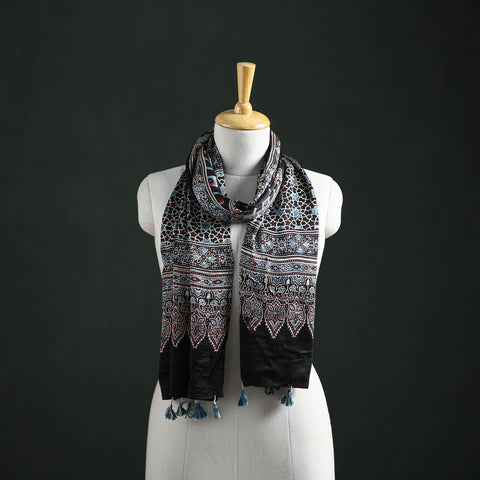 Modal Silk Ajrakh Hand Block Print Natural Dyed Stole 21