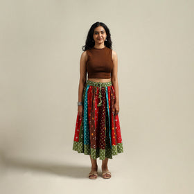 Multicolor - Bandhani Tie-Dye Patchwork Cotton Short Skirt 49