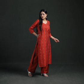 Spun Dupion Viscose Silk Thread Buti Straight Kurta with Palazzo Set for women 05