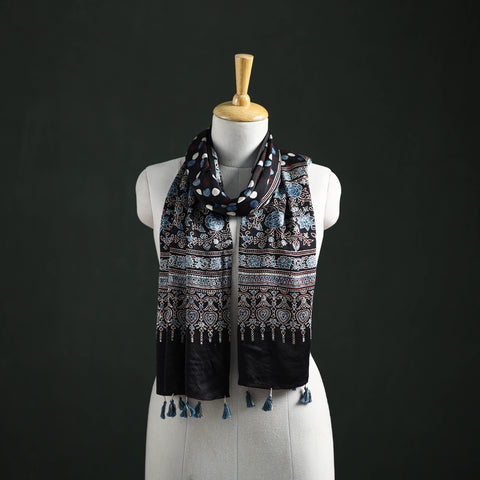 Modal Silk Ajrakh Hand Block Print Natural Dyed Stole 22