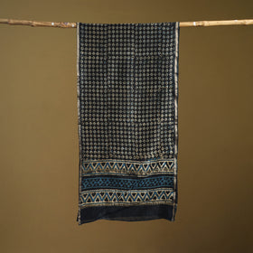 Black - Pipad Hand Block Print Natural Dyed Chanderi Silk Handloom Stole 05