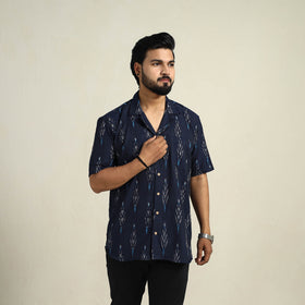 Blue - Half Sleeve Men Cotton Pochampally Ikat Shirt 03