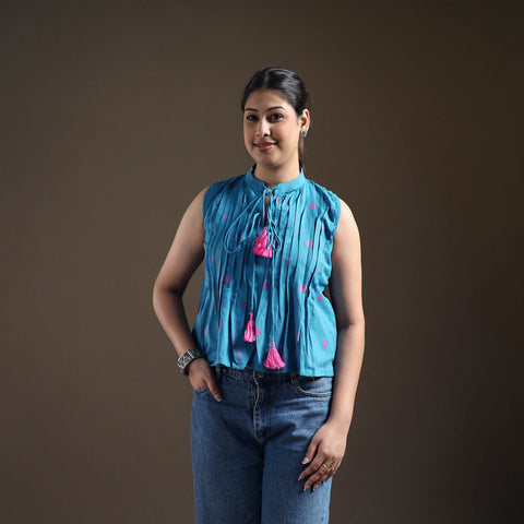 Jacquard Cotton Sleeveless Crop Top for Women 07