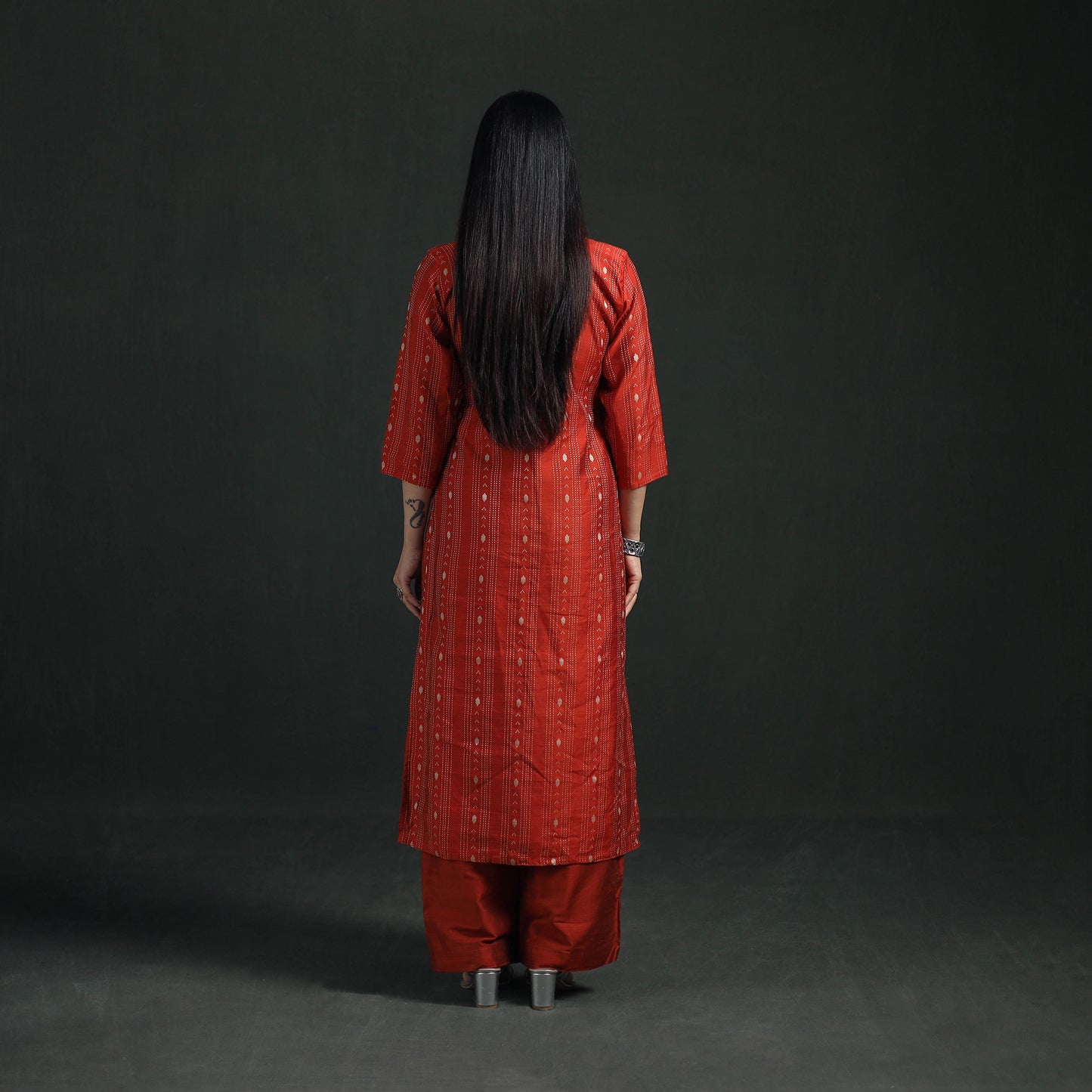 Spun Dupion Viscose Silk Thread Buti Straight Kurta with Palazzo Set for women 05