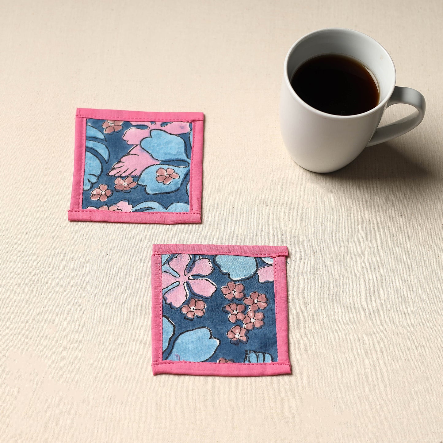 Blue Handmade Cotton Coasters (Set of 2)