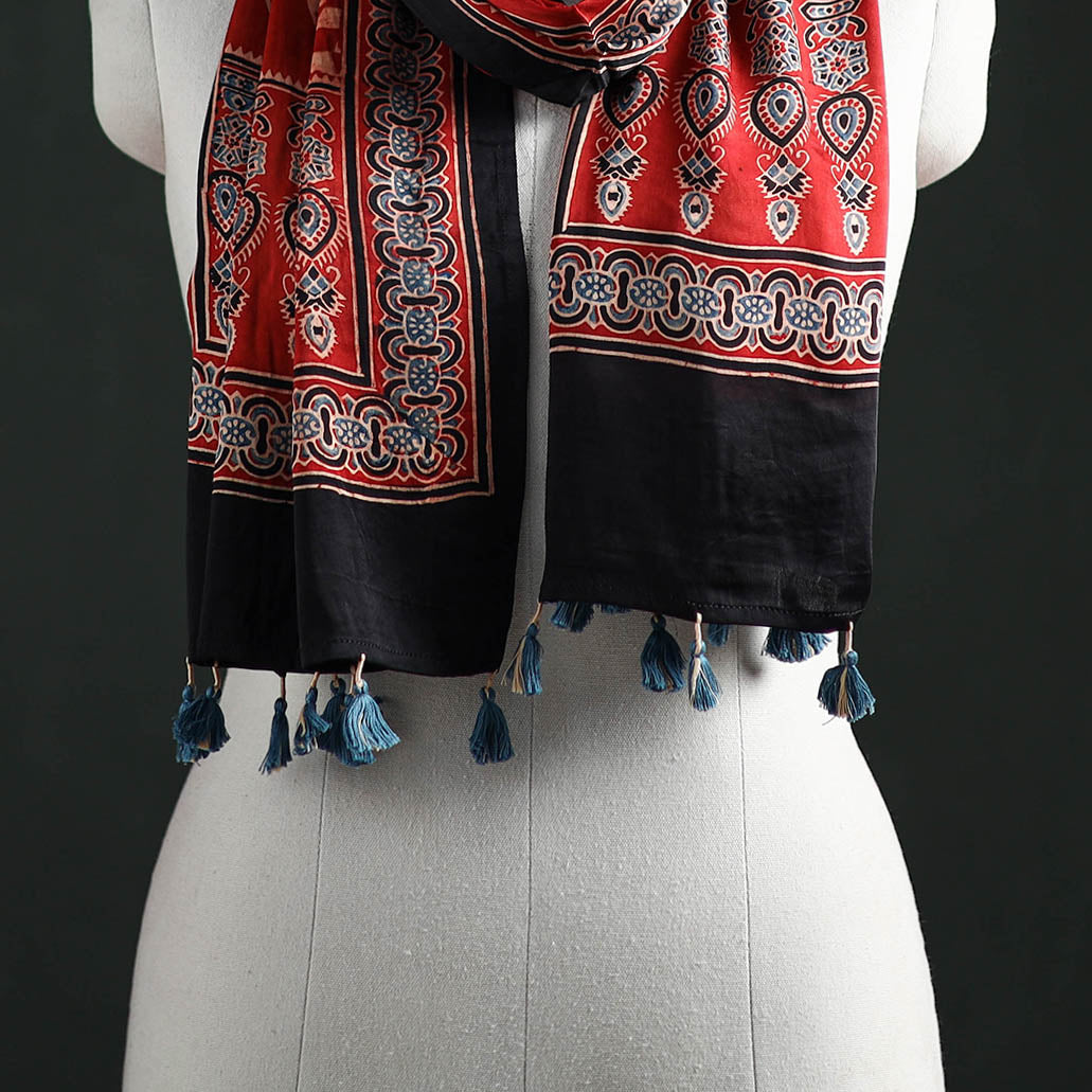 Modal Silk Ajrakh Hand Block Print Natural Dyed Stole 23