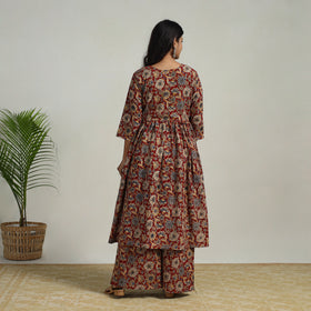 Buy Red Flared Cotton Block Print Kalamkari Kurta Set