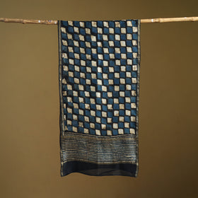 Black - Pipad Hand Block Print Natural Dyed Chanderi Silk Handloom Stole 07