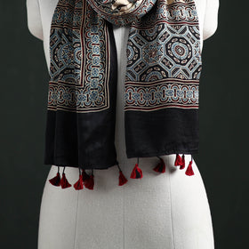 Modal Silk Ajrakh Hand Block Print Natural Dyed Stole 24