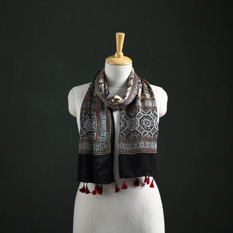 Modal Silk Ajrakh Hand Block Print Natural Dyed Stole 24