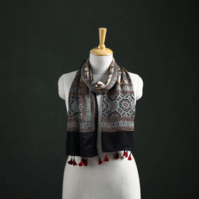 Modal Silk Ajrakh Hand Block Print Natural Dyed Stole 24