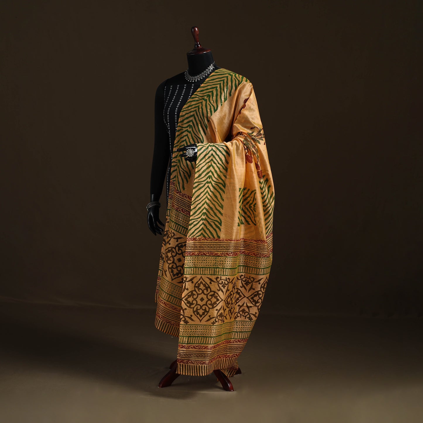 Sanganeri Hand Block Print Chanderi Silk Dupatta 58
