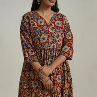 Red - Flared Cotton Block Print Kalamkari Kurta Set 11