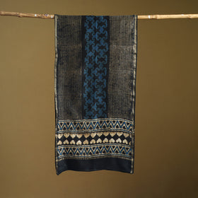 Black - Pipad Hand Block Print Natural Dyed Chanderi Silk Handloom Stole 09