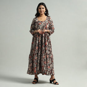 Black - Kalamkari Printed Tiered Cotton Dress