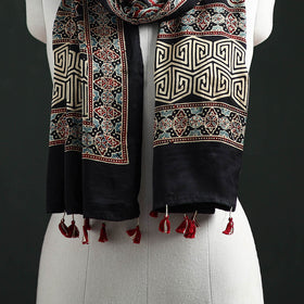 Modal Silk Ajrakh Hand Block Print Natural Dyed Stole 25