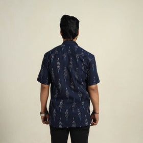 Blue - Half Sleeve Men Cotton Pochampally Ikat Shirt 03