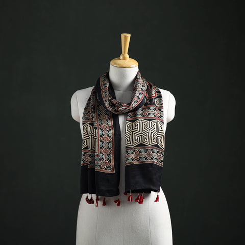 Modal Silk Ajrakh Hand Block Print Natural Dyed Stole 25