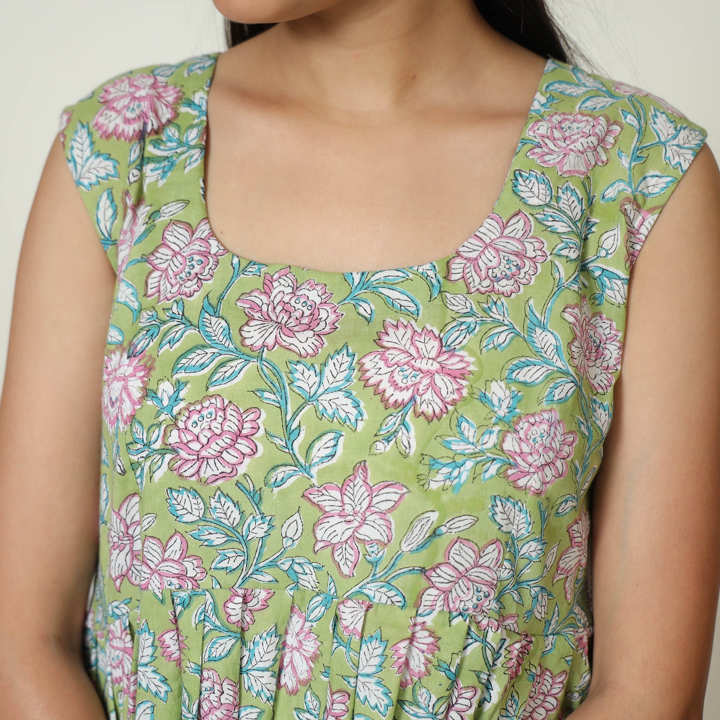 Green - Sanganeri Block Printed Cotton Night Suit Set 22