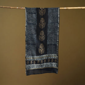 Black - Pipad Hand Block Print Natural Dyed Chanderi Silk Handloom Stole 10