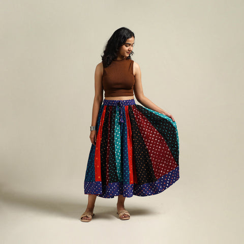 Multicolor - Bandhani Tie-Dye Patchwork Cotton Short Skirt 50